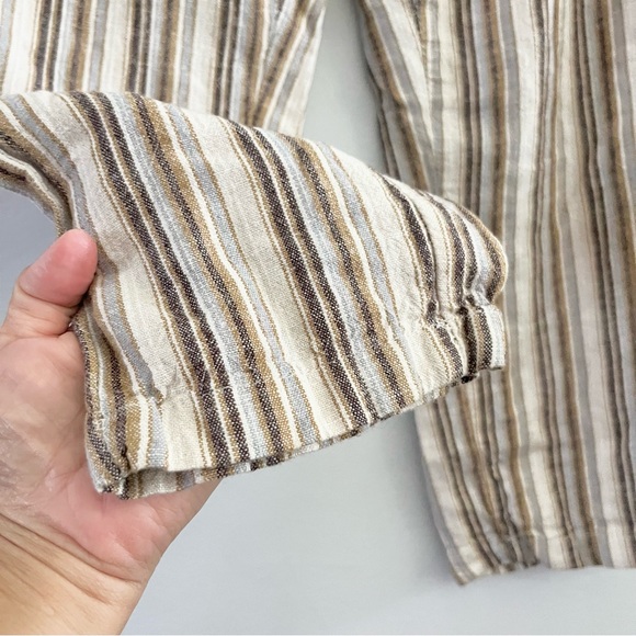 Harmony & Havoc Linen Blend Striped Brown Pants w Drawstring Large Paper Bag Top - Picture 7 of 9